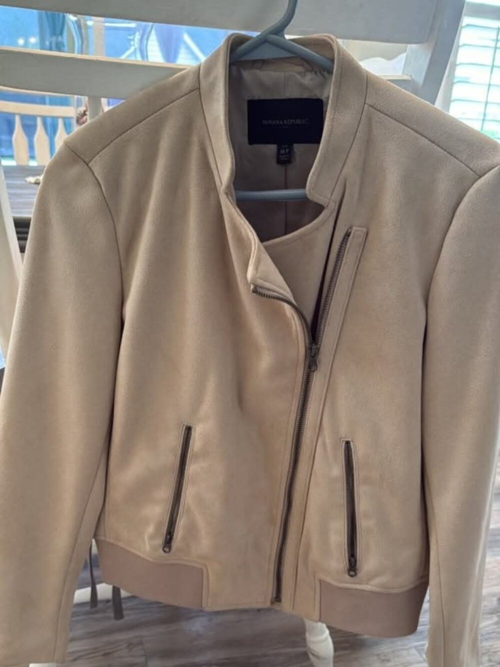 Banana Republic Light Beige Vegan Suede Moto Jacket